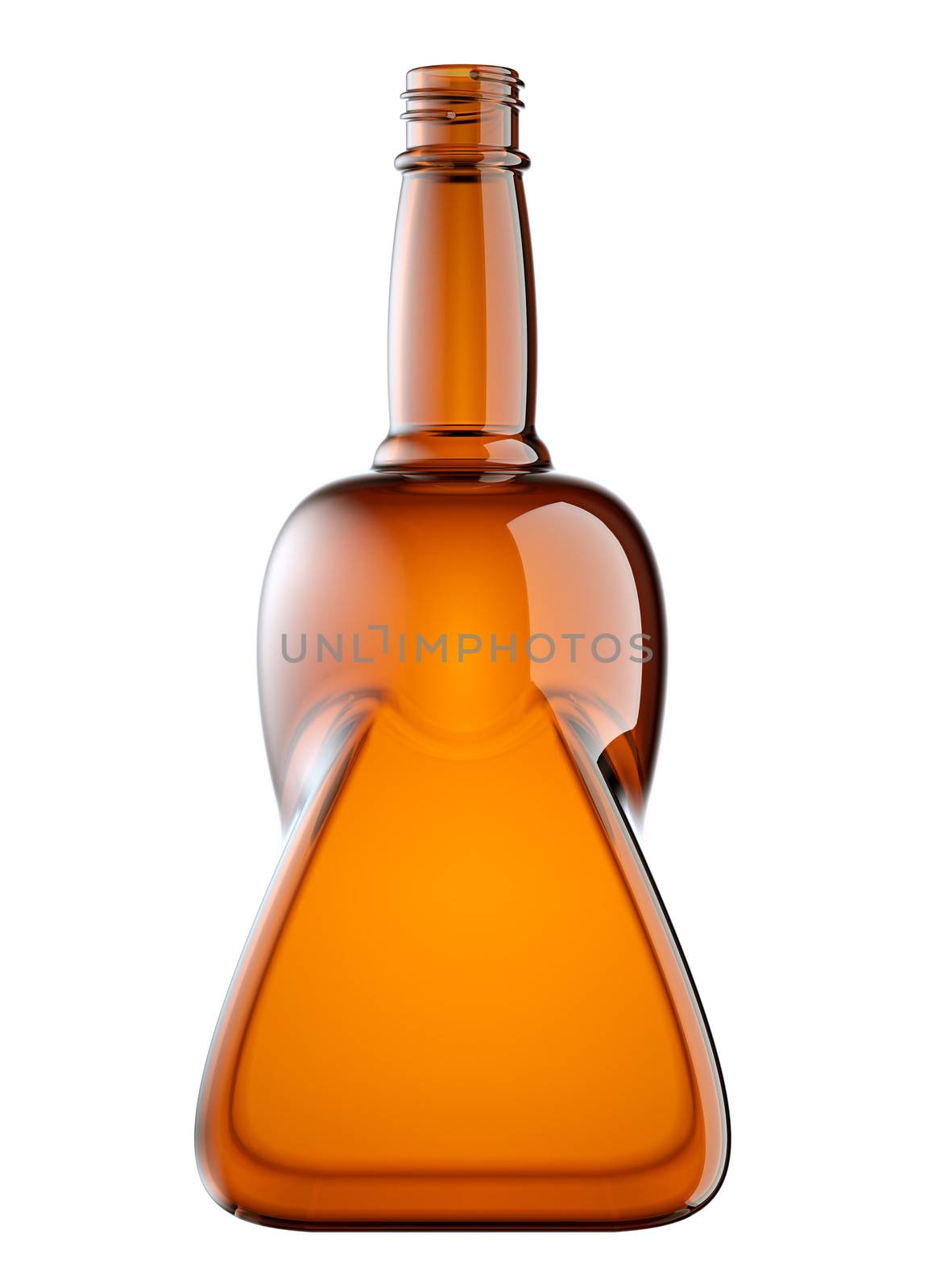 Red glass bottle for booze isolated on white