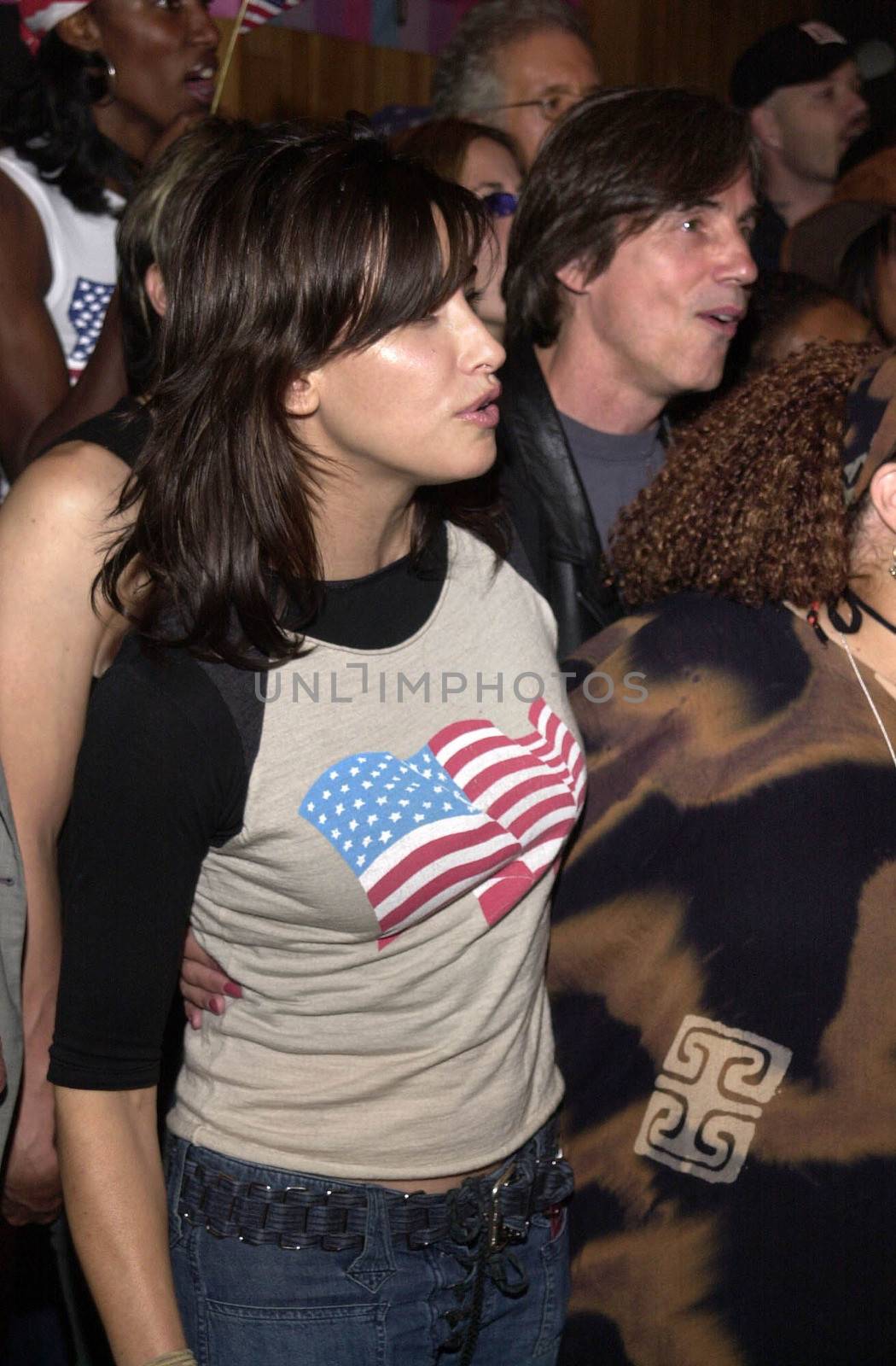 GINA GERSHON and JACKSON BROWN at the celebrity recording of "We Are Family" to benefit the victims of New York's 9-11 tragedy, 09-23-01