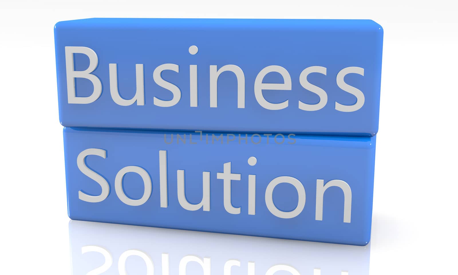 3d render blue box with text Business Solution on it on white background with reflection