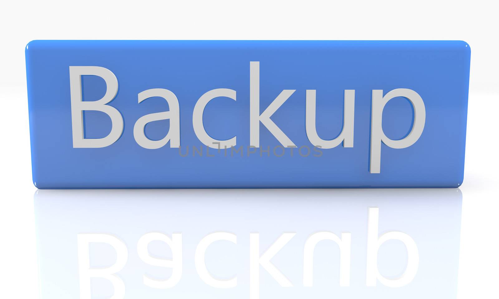 3d render blue box with text Backup on it on white background with reflection