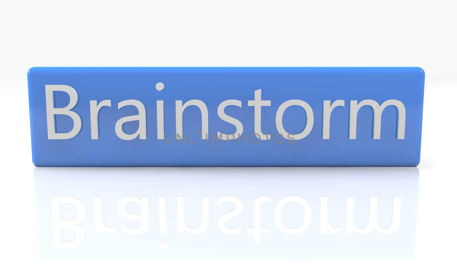 3d render blue box with text Brainstorm on it on white background with reflection