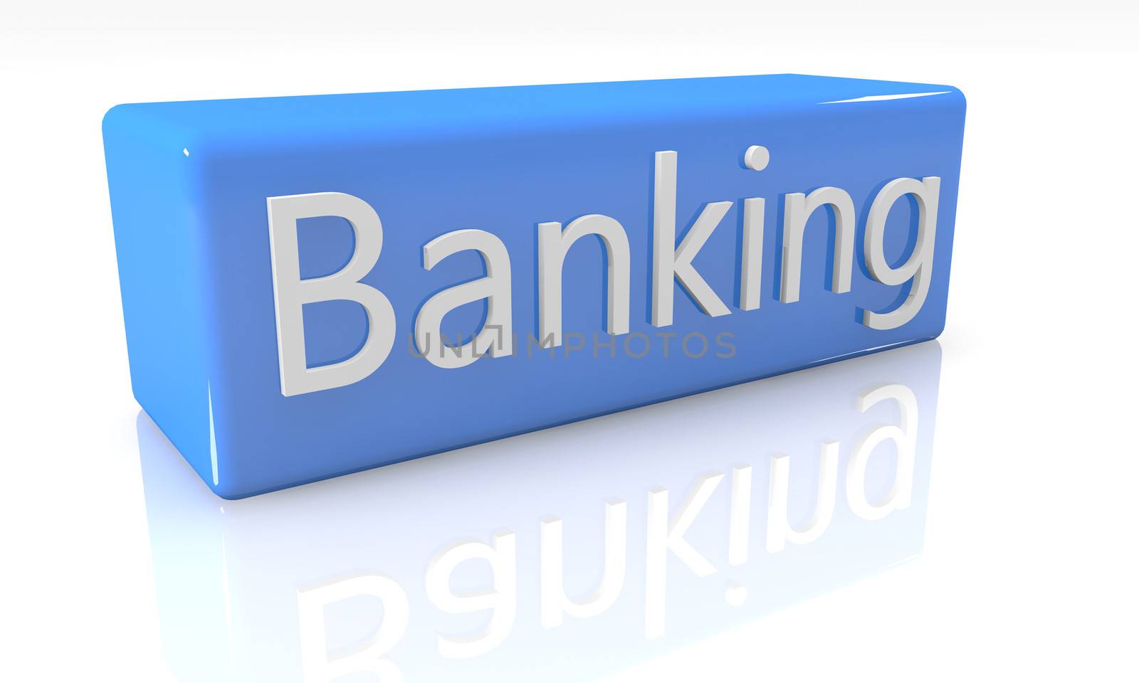 3d render blue box with text Banking on it on white background with reflection