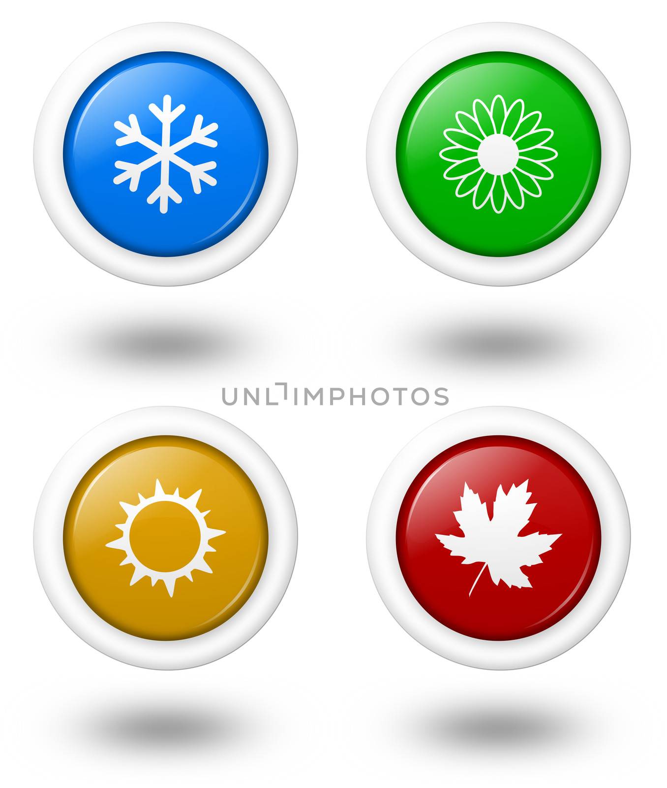 Seasons Rounded Colorful Icon Series with Shadow Illustration on White Background