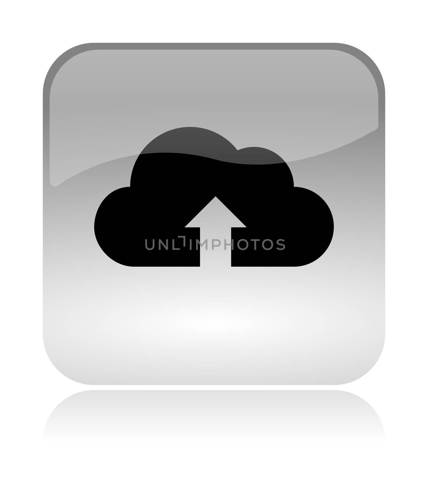 Cloud Computing Data Upload Concept Rounded Square Icon with Reflection Illustration Isolated on White Background
