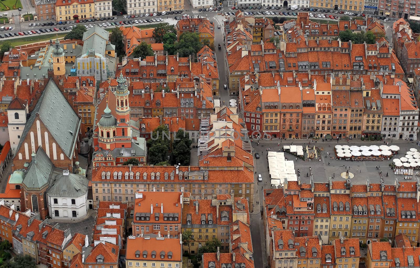Old Town in Warsaw. Aerial view.