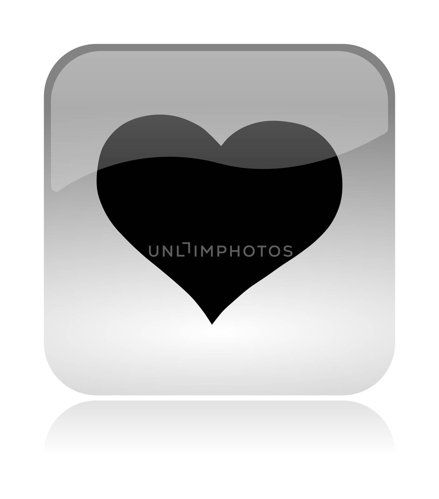Heart App Rounded Square Icon with Reflection Illustration Isolated on White Background