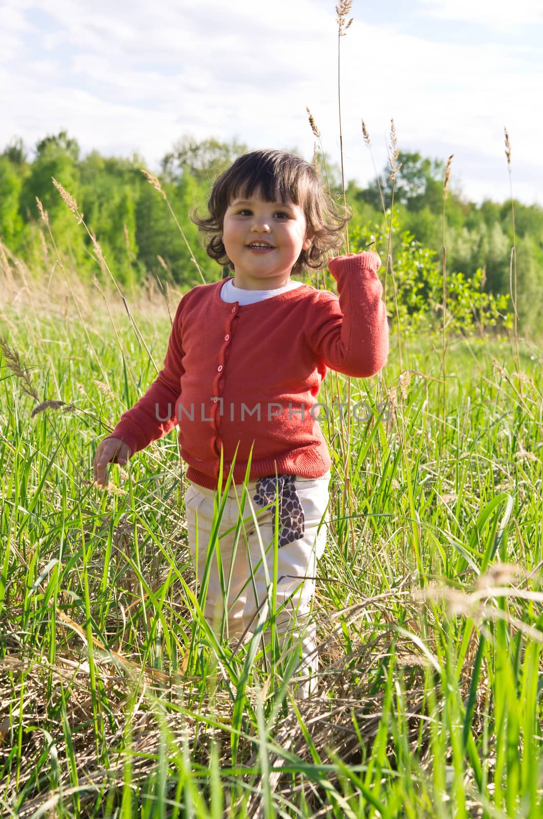 Smiling little girl on meadow