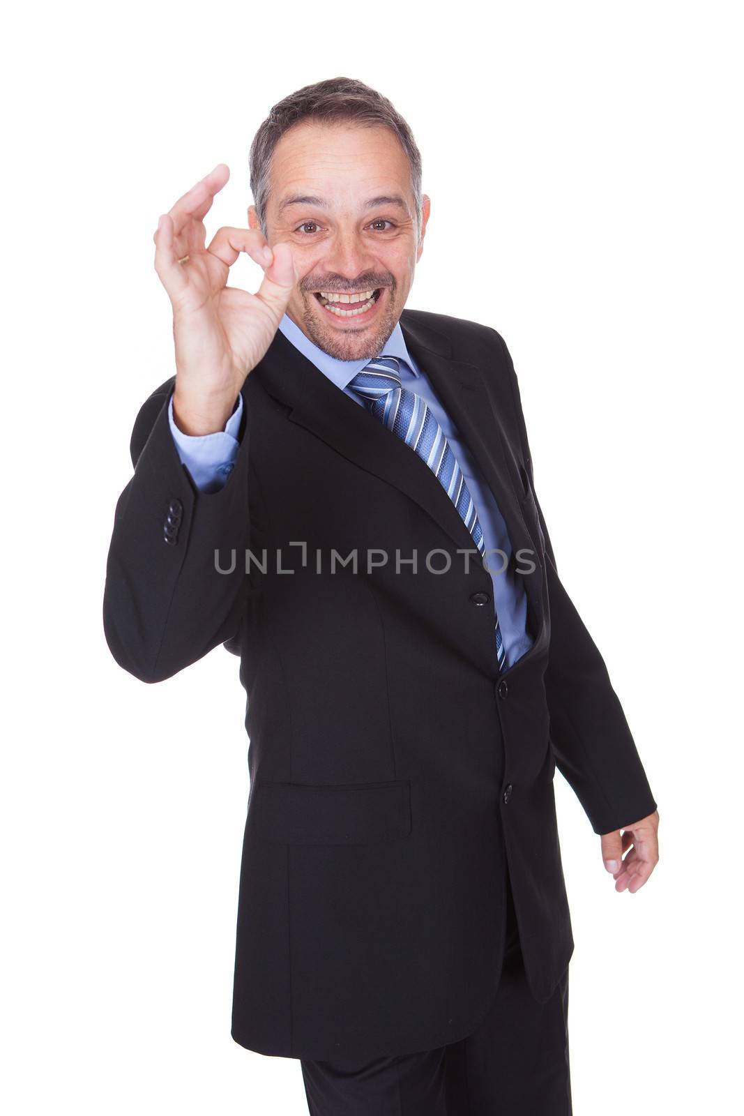 Happy Businessman With Thumbs Up Isolated On White Background