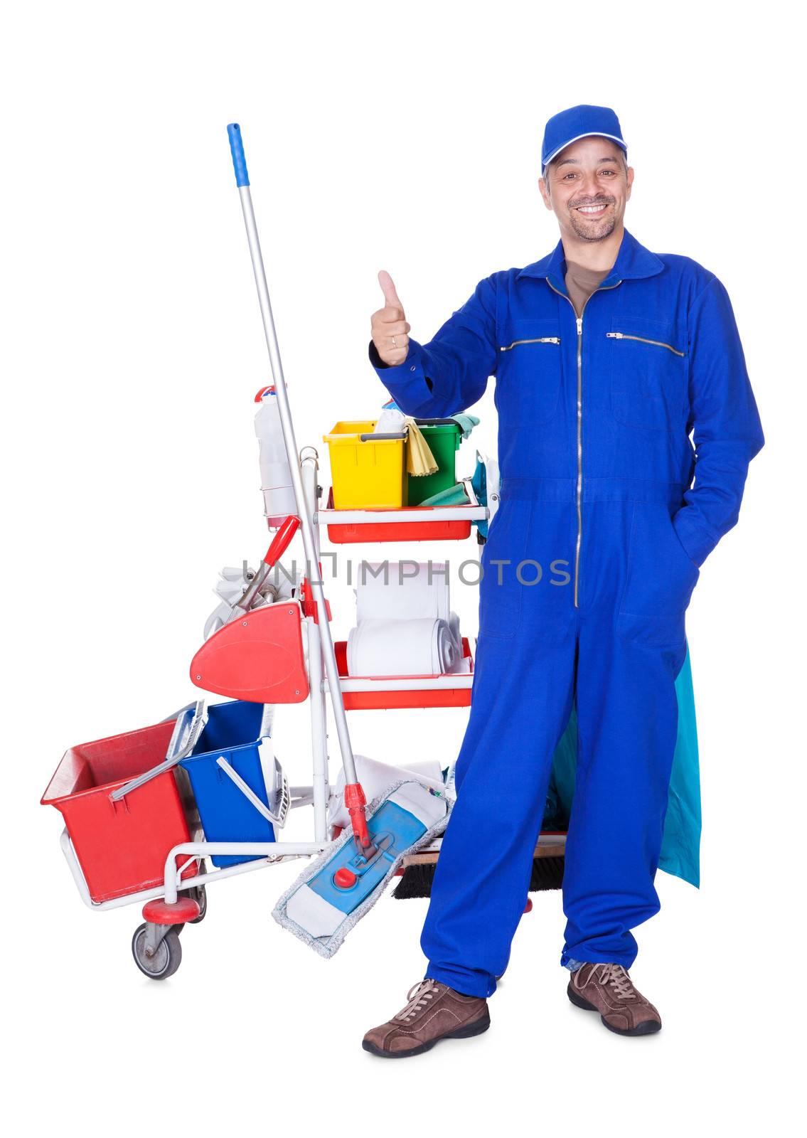 Portrait Of Smiling Cleaner Isolated On White Background