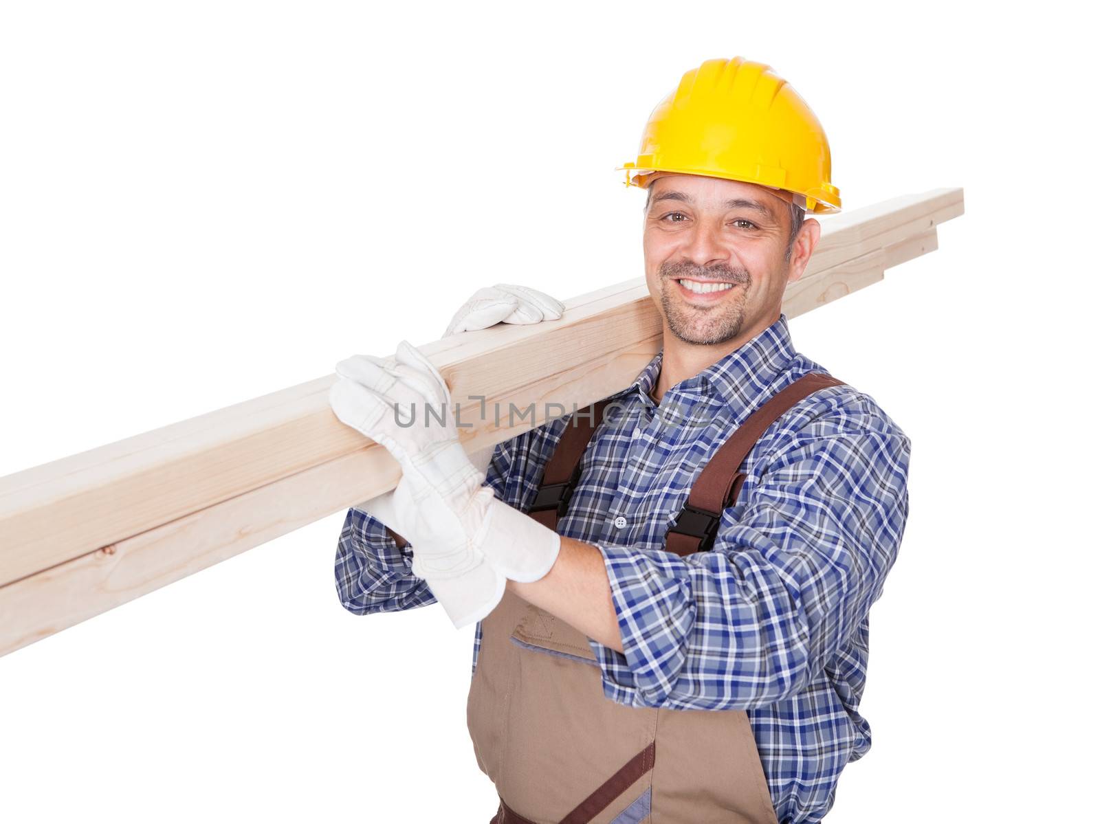 Portrait Of A Construction Worker Isolated On White Background