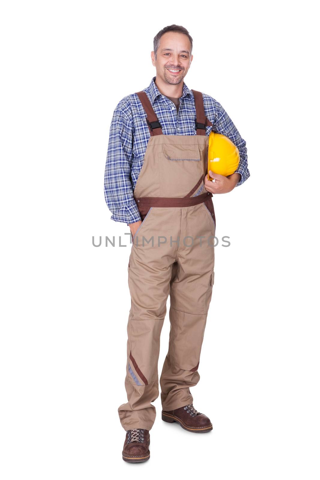 Portrait Of Happy Technician Isolated On White Background