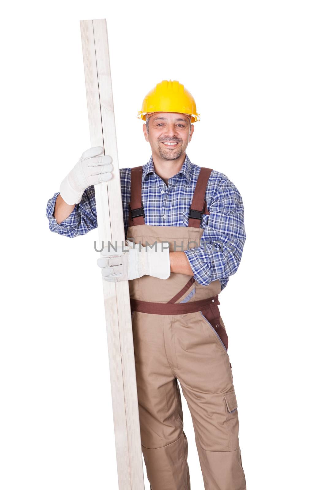 Portrait Of A Construction Worker Isolated On White Background