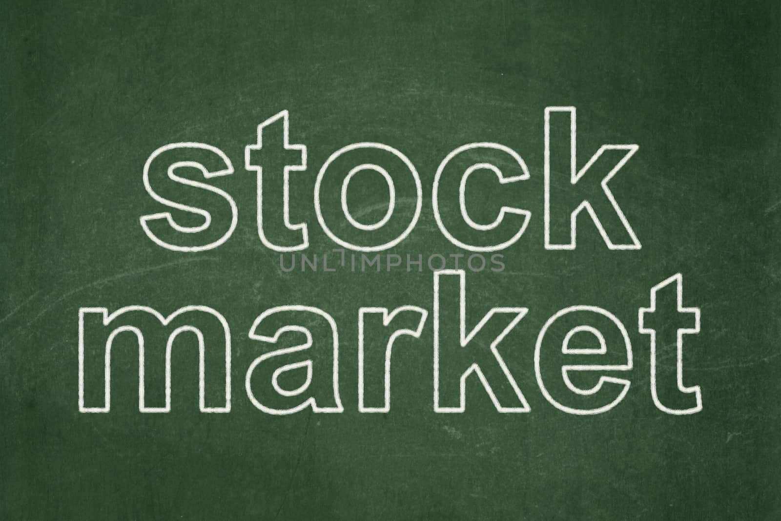 Business concept: text Stock Market on Green chalkboard background, 3d render