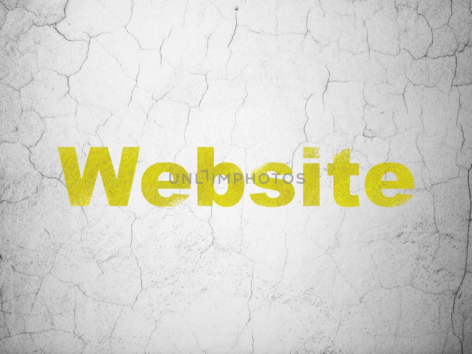 Web development concept: Yellow Website on textured concrete wall background, 3d render