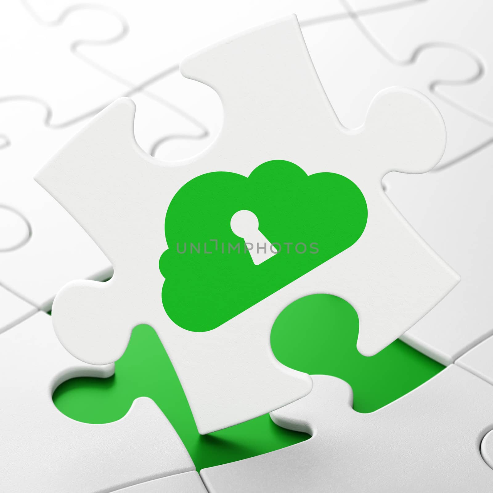 Cloud technology concept: Cloud With Keyhole on puzzle background by maxkabakov