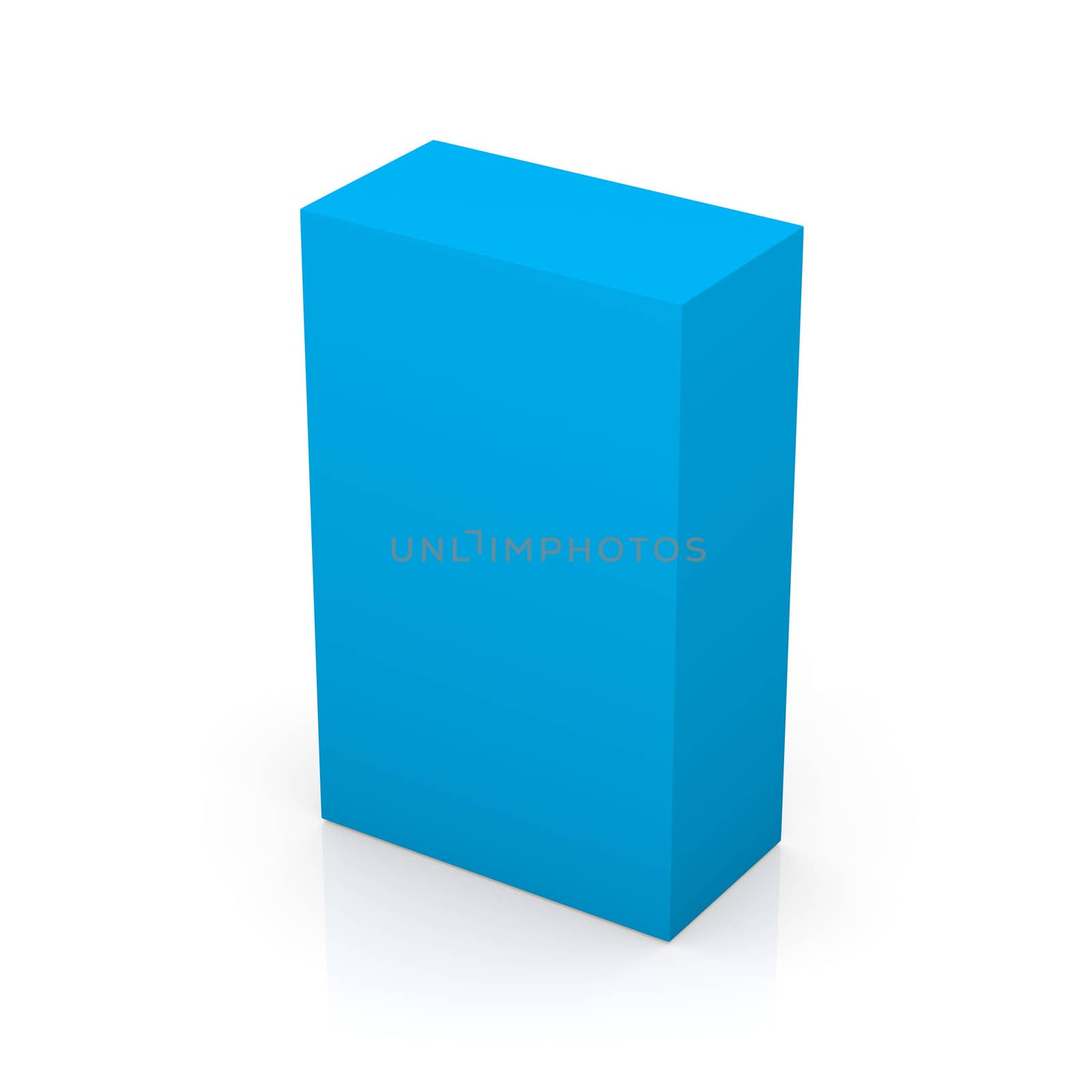 Blue blank box on white background with reflection