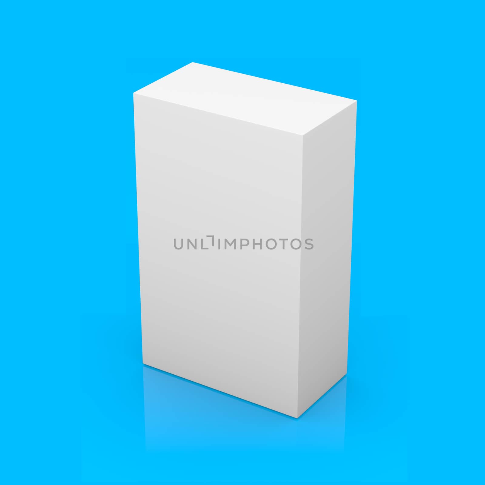 White blank box on blue background with reflection