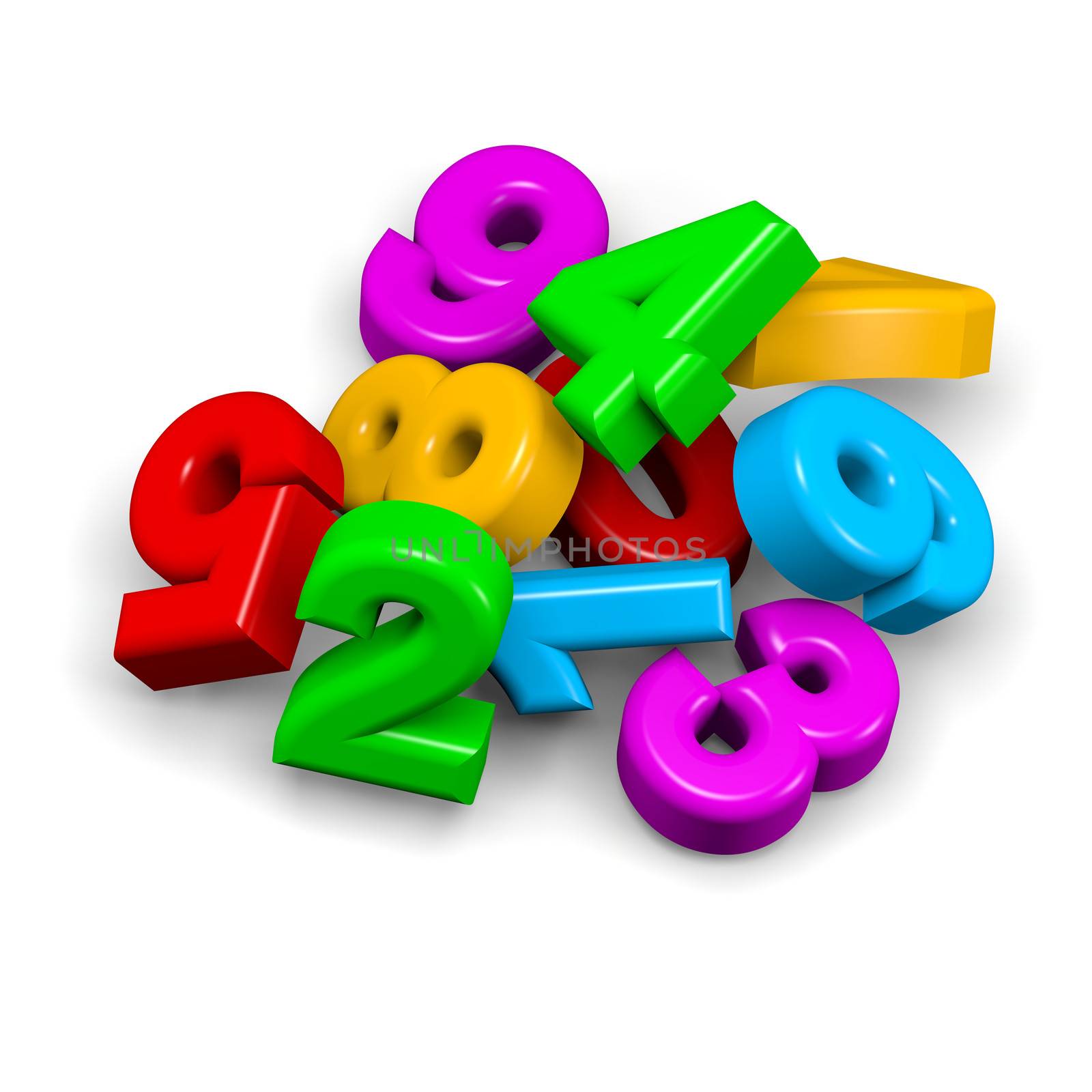 3D colorful funny stack of numbers on white background illustration