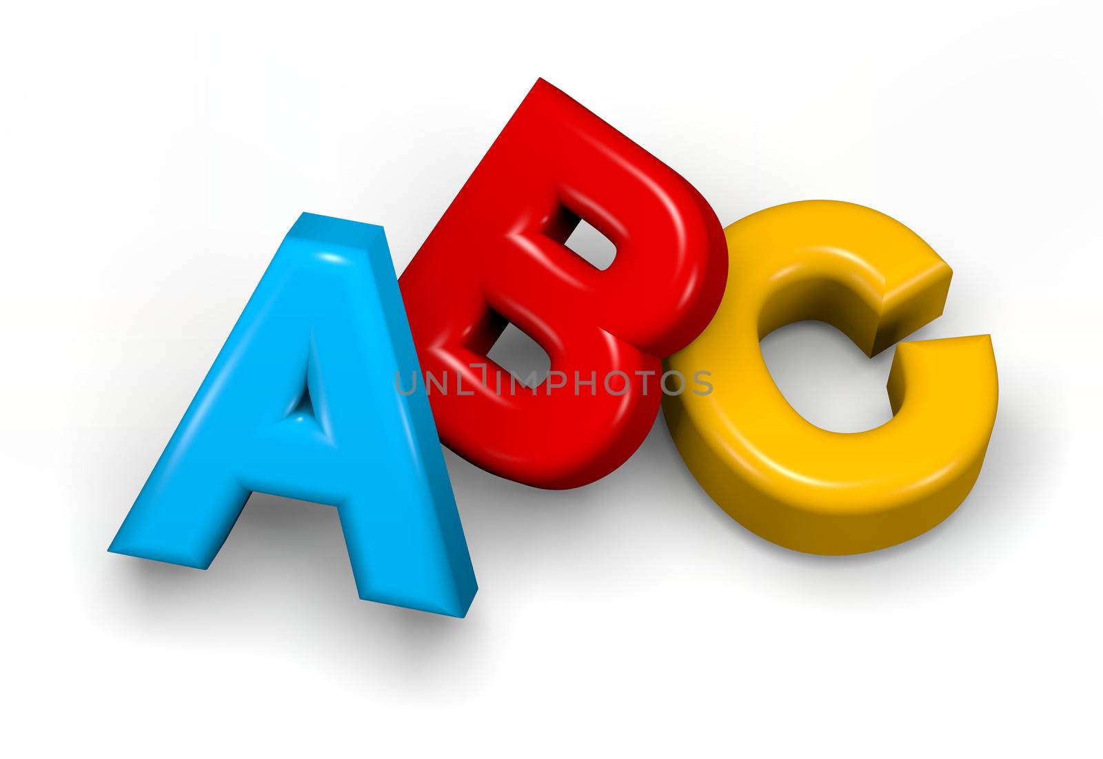 Abc colorful text on white 3d illustration