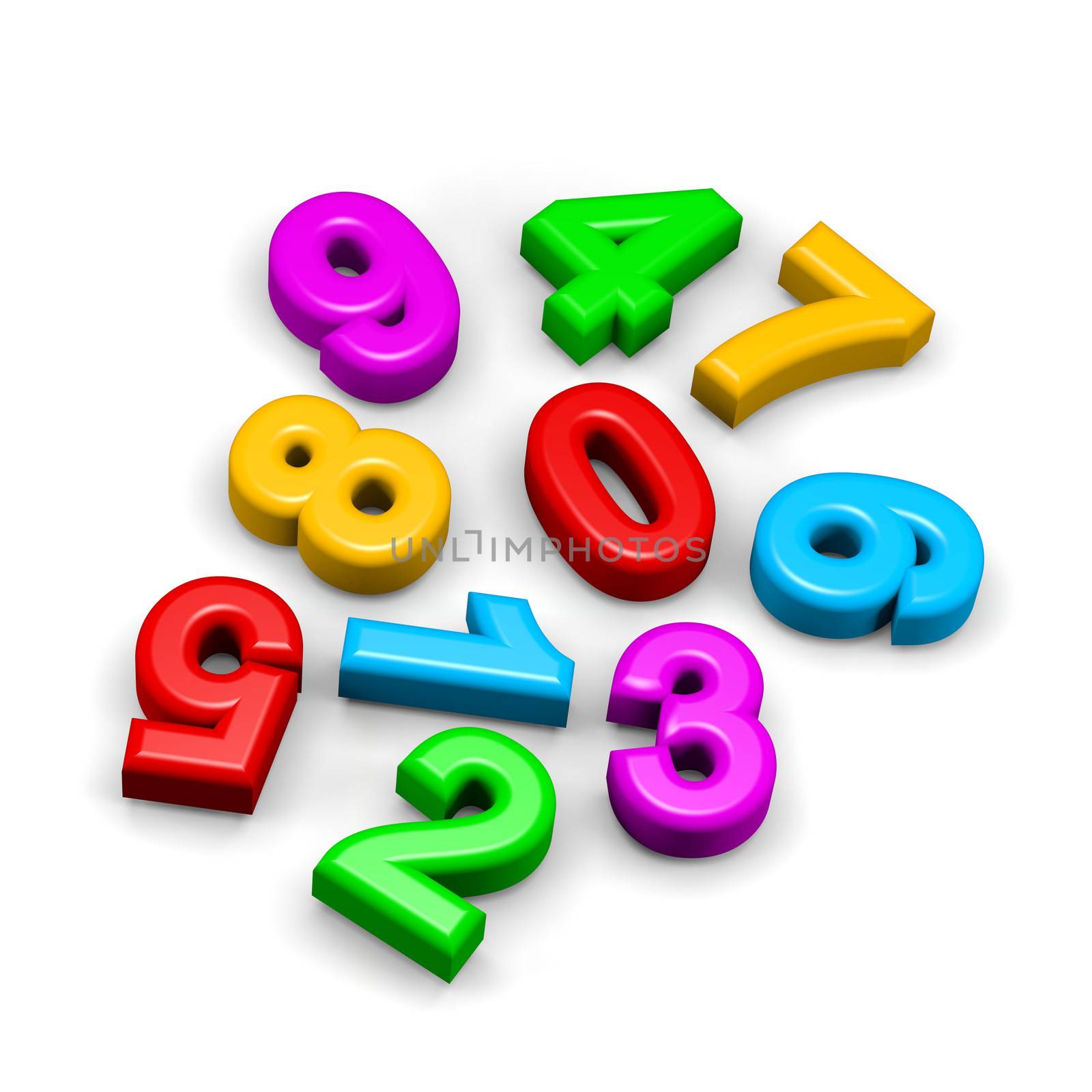 3D colorful funny disorderly digits illustration by make