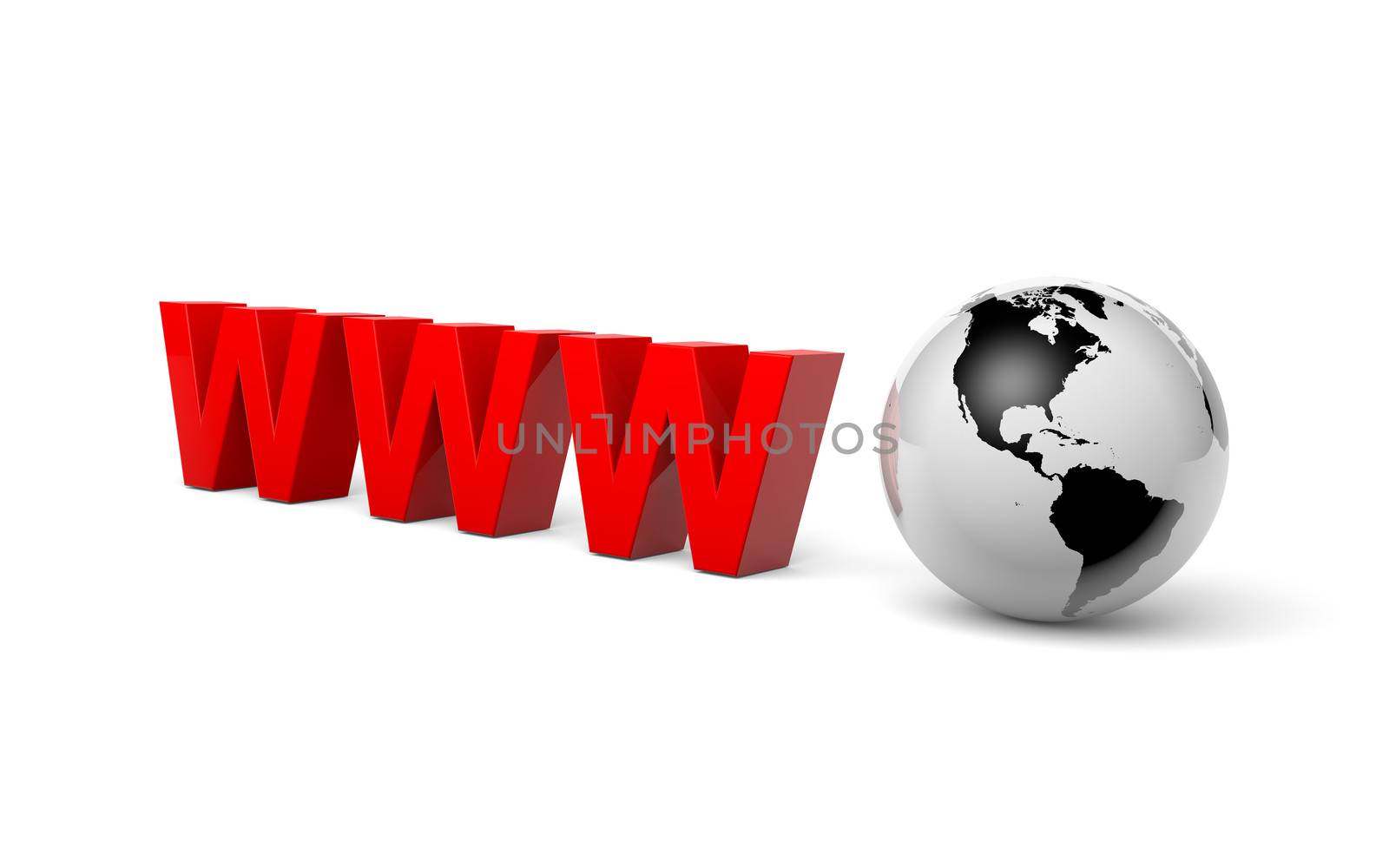 red www text and black world globe 3d illustration internet concept