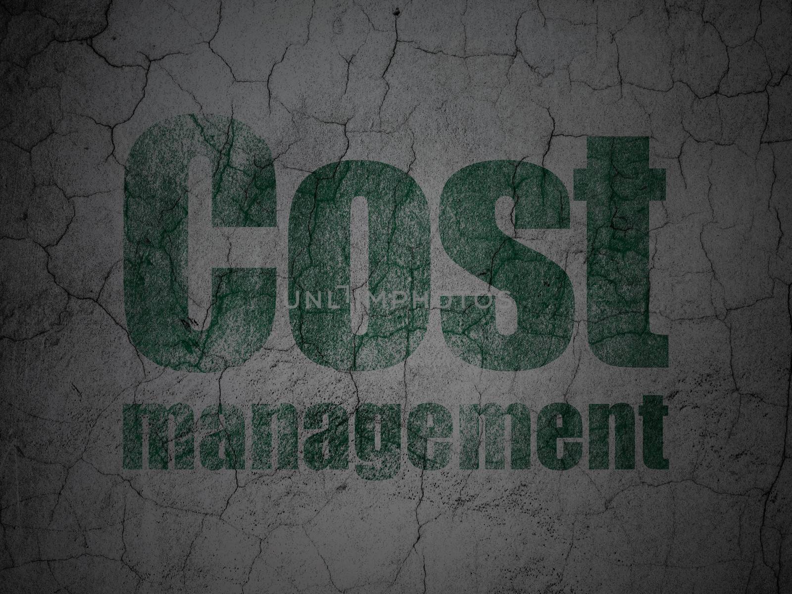 Business concept: Green Cost Management on grunge textured concrete wall background, 3d render