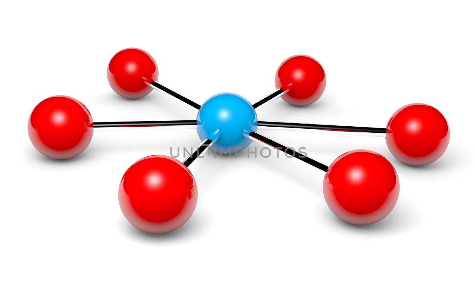 Blue network hotspot and red nodes connected 3d illustration