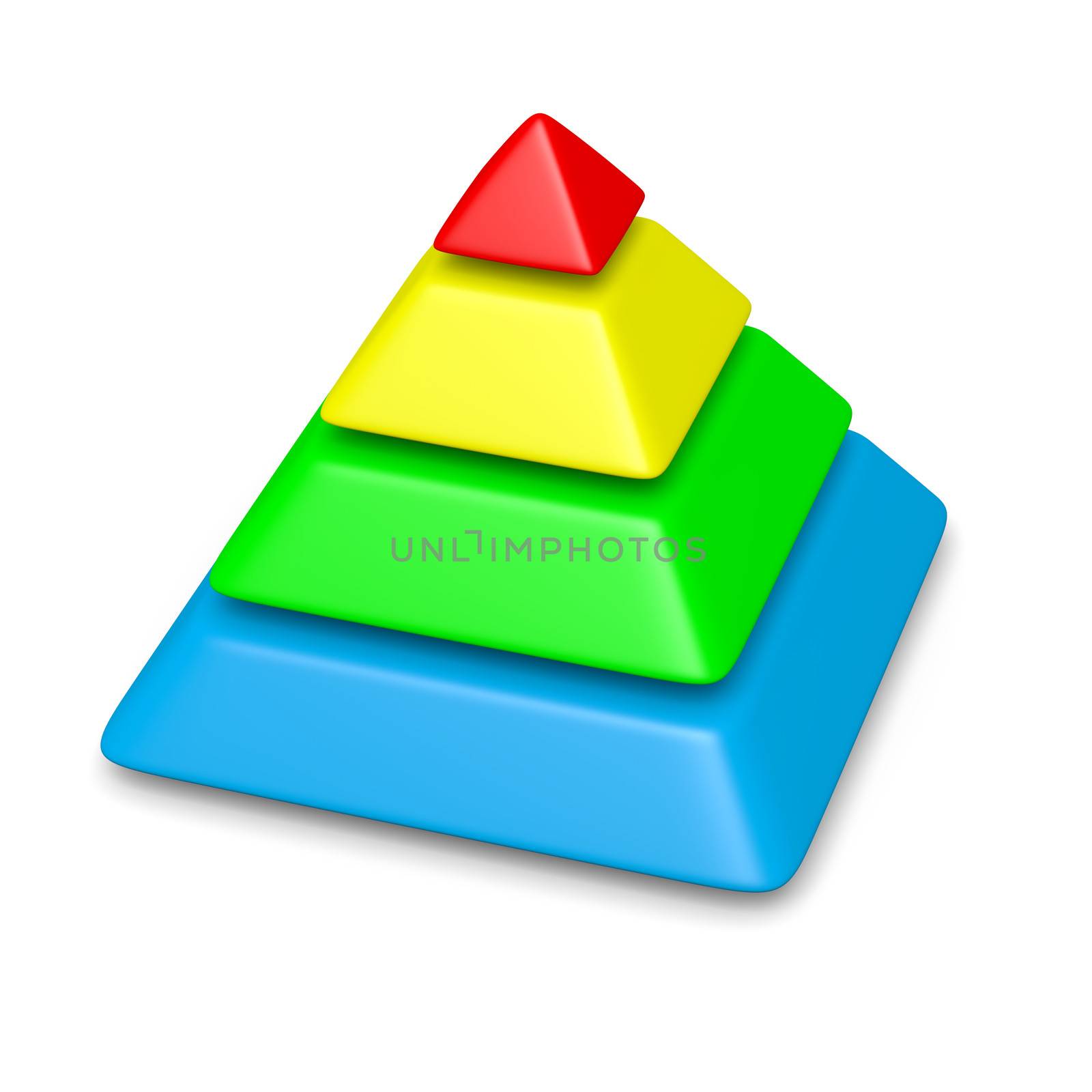 colorful blank pyramid 4 levels stack chart with shadow 3d illustration