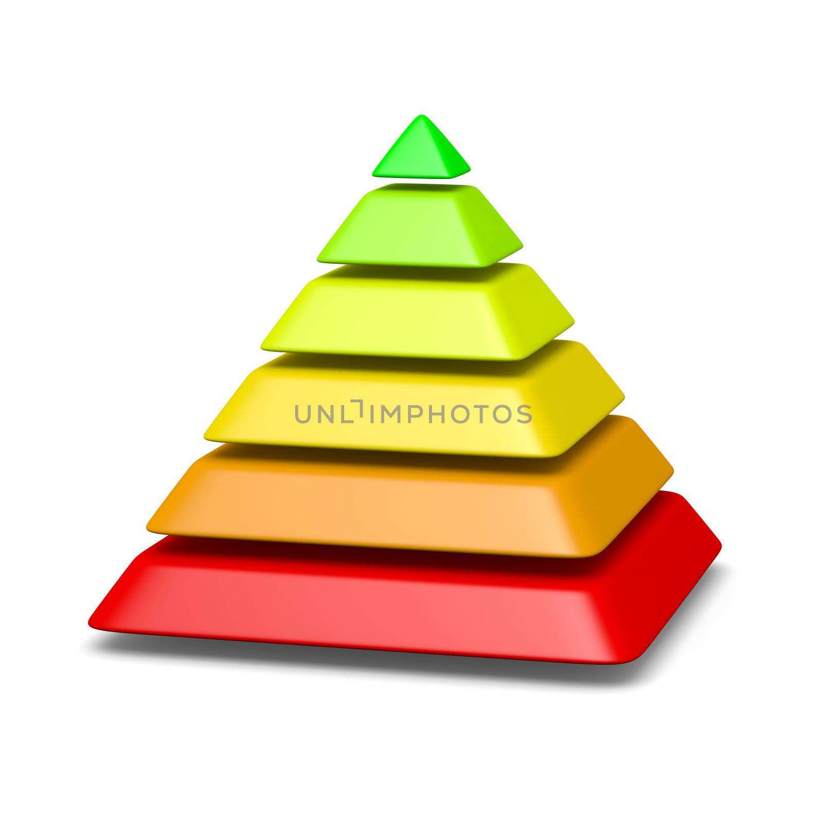 6 levels pyramid structure red to green environment concept 3d illustration