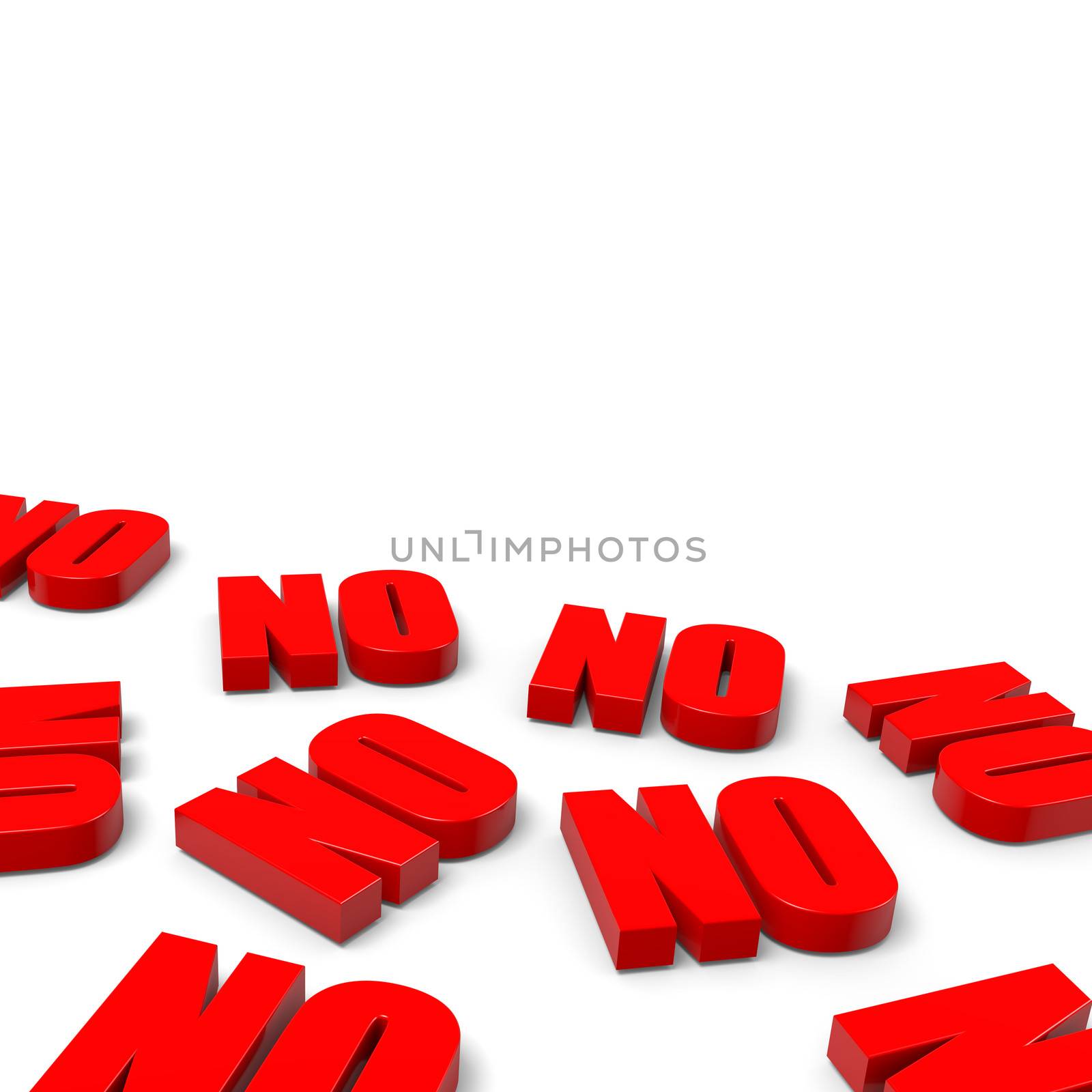 Many No Red Text on White Background with Shadow 3D Illustration