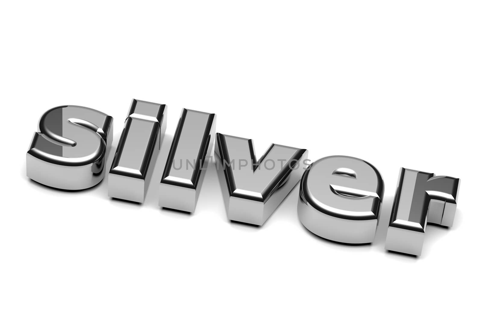 Silver English Word on White Background 3D Illustration