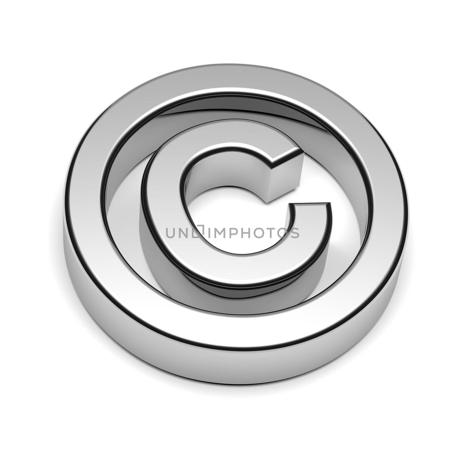 Copyright Chrome Sign Isolated on White Background with Shadow 3D illustration