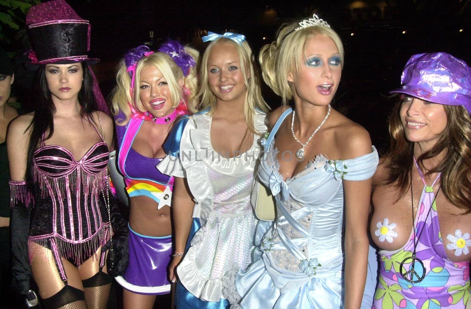 Erica Lookadoo, Tiffany Holiday, Paris Hilton and Patricia Brown at the Flaunt Magazine and Vivid Video Halloween Bash, Private Location, Los Angeles, CA 10-31-02