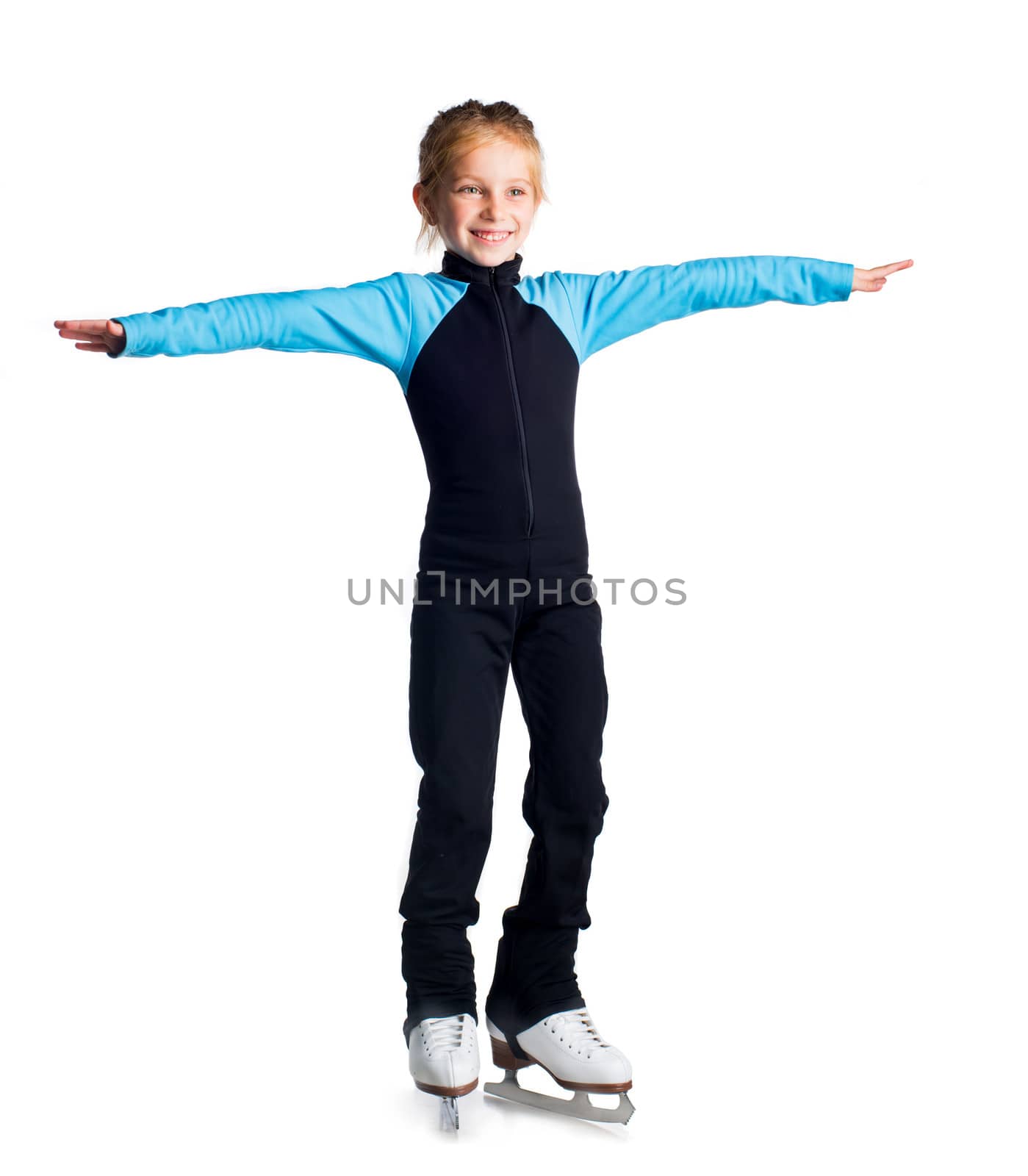 Little girl on skates isolated