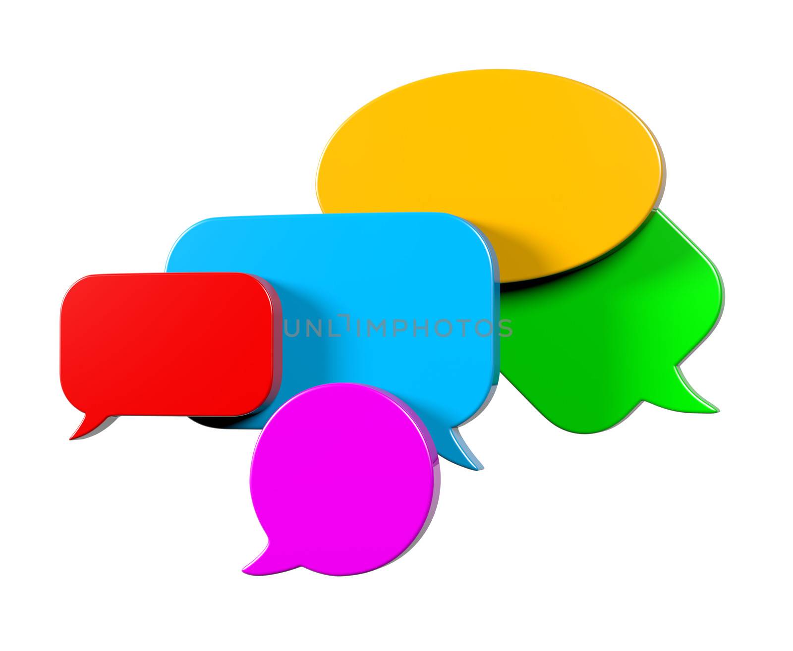 Colorful, Empty Blank 3D Comic Speech Bubbles Set Isolated on White Background