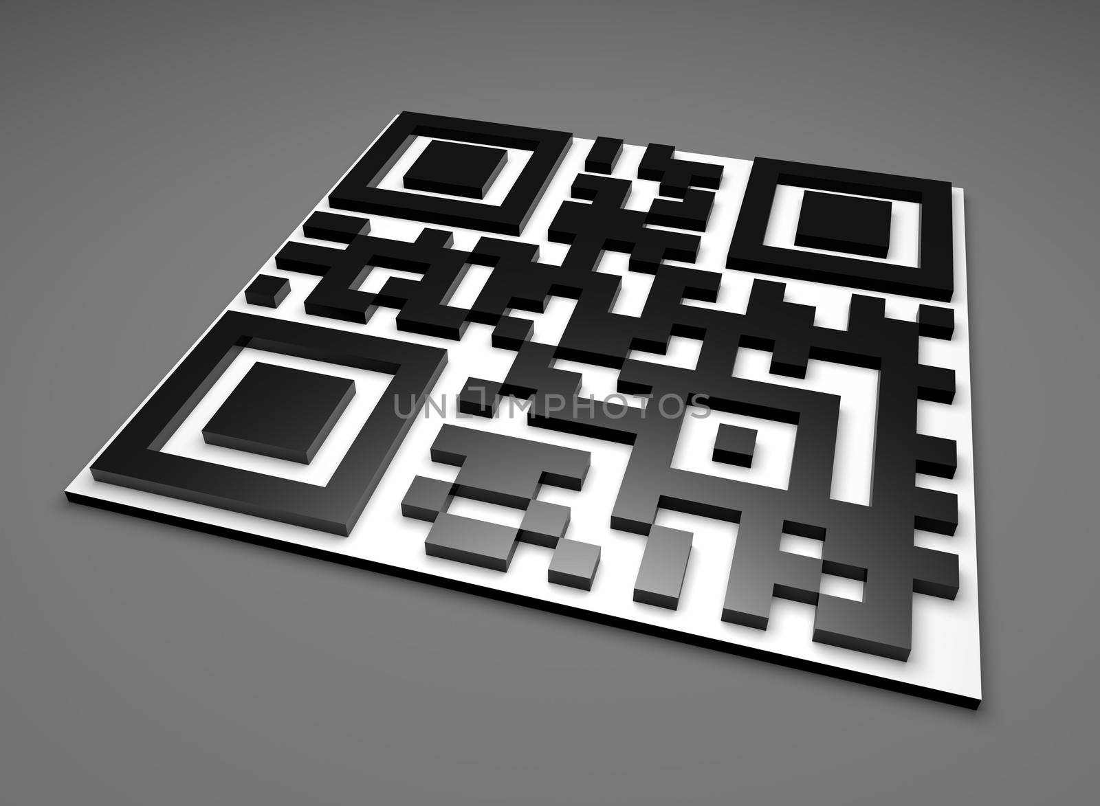 3D QR Code Tile on Gray Illustration