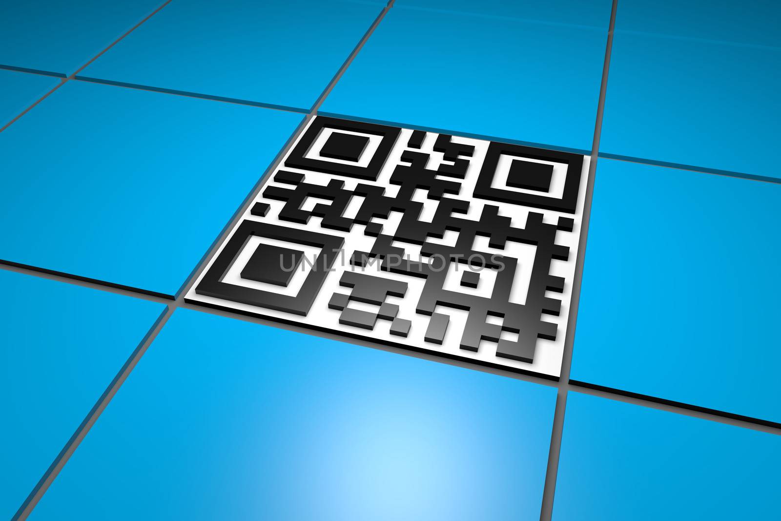 3D QR Code Tile among Blue Tiles Illustration