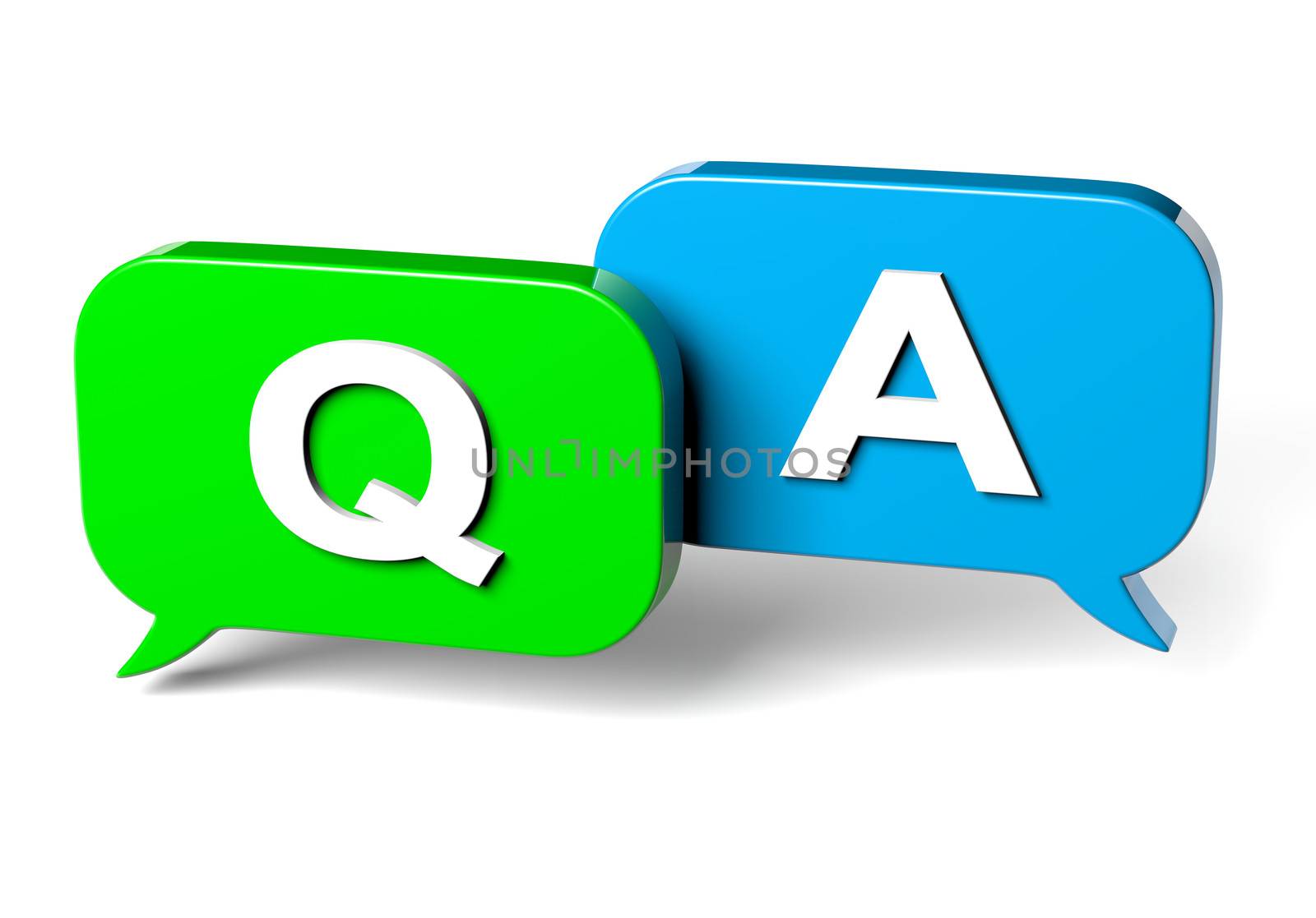 Green and Blue Bubble Speech on White Background Question and Answer Concept 3D Illustration