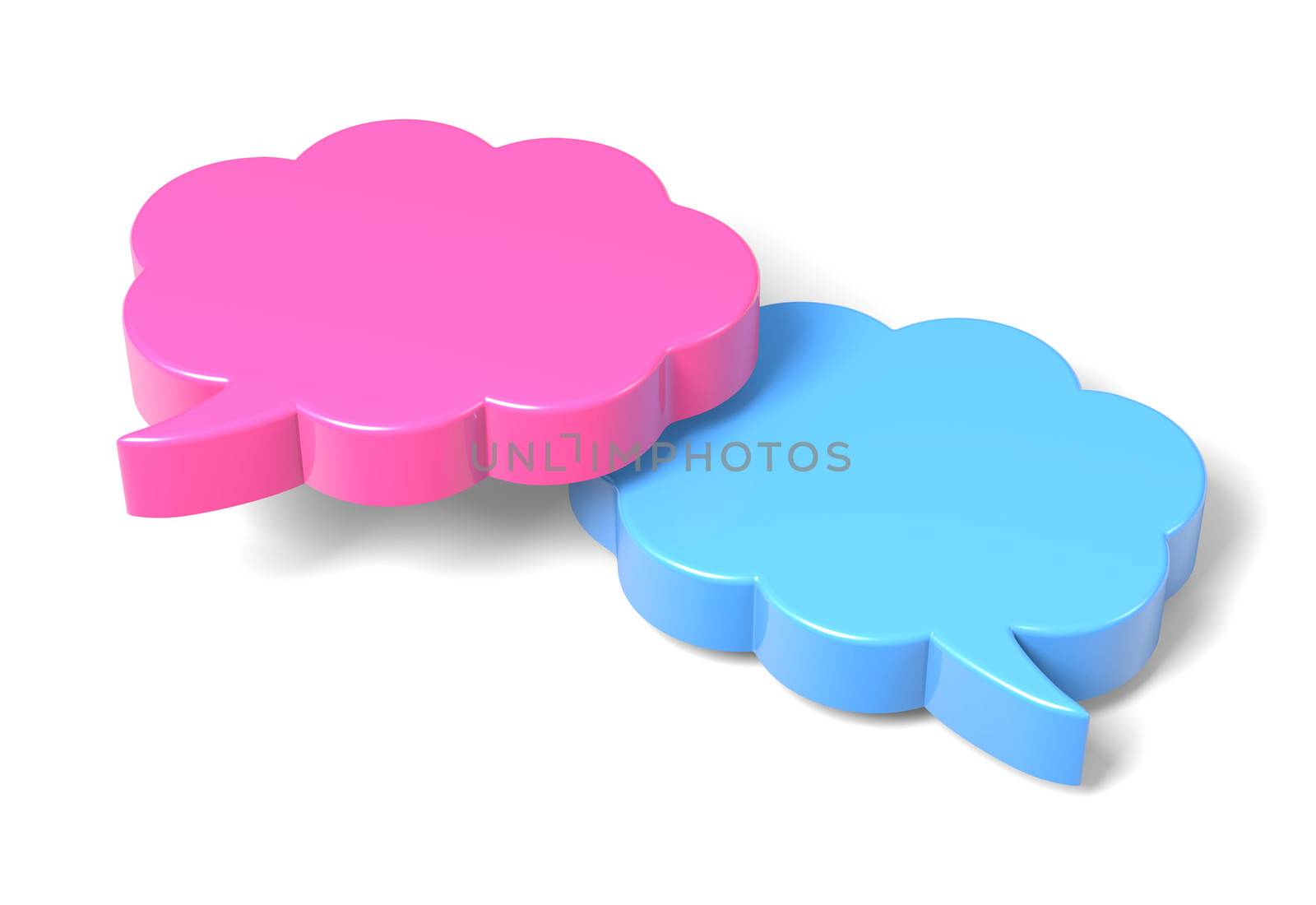 Blue and Pink Empty Blank 3D Comic Speech Bubbles Cloud Shape on White Background