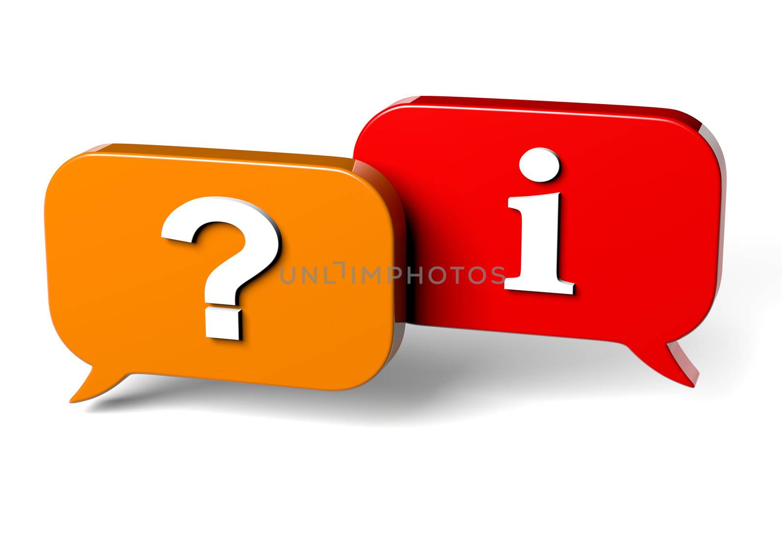 Orange Yellow and Red Bubble Speech on White Background Question Mark and Info Sign Concept 3D Illustration