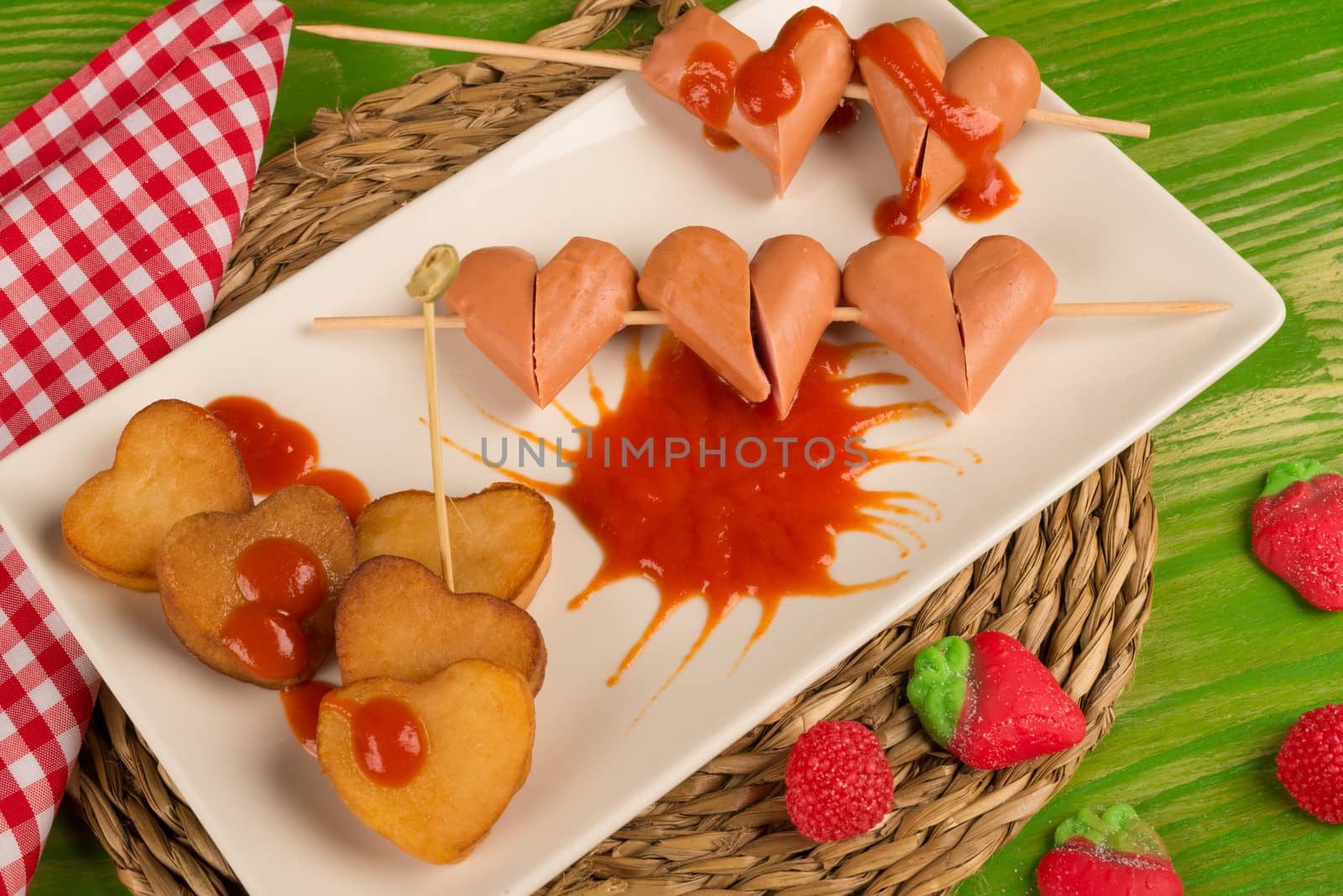 Fast food in heart shapes for Valentines day