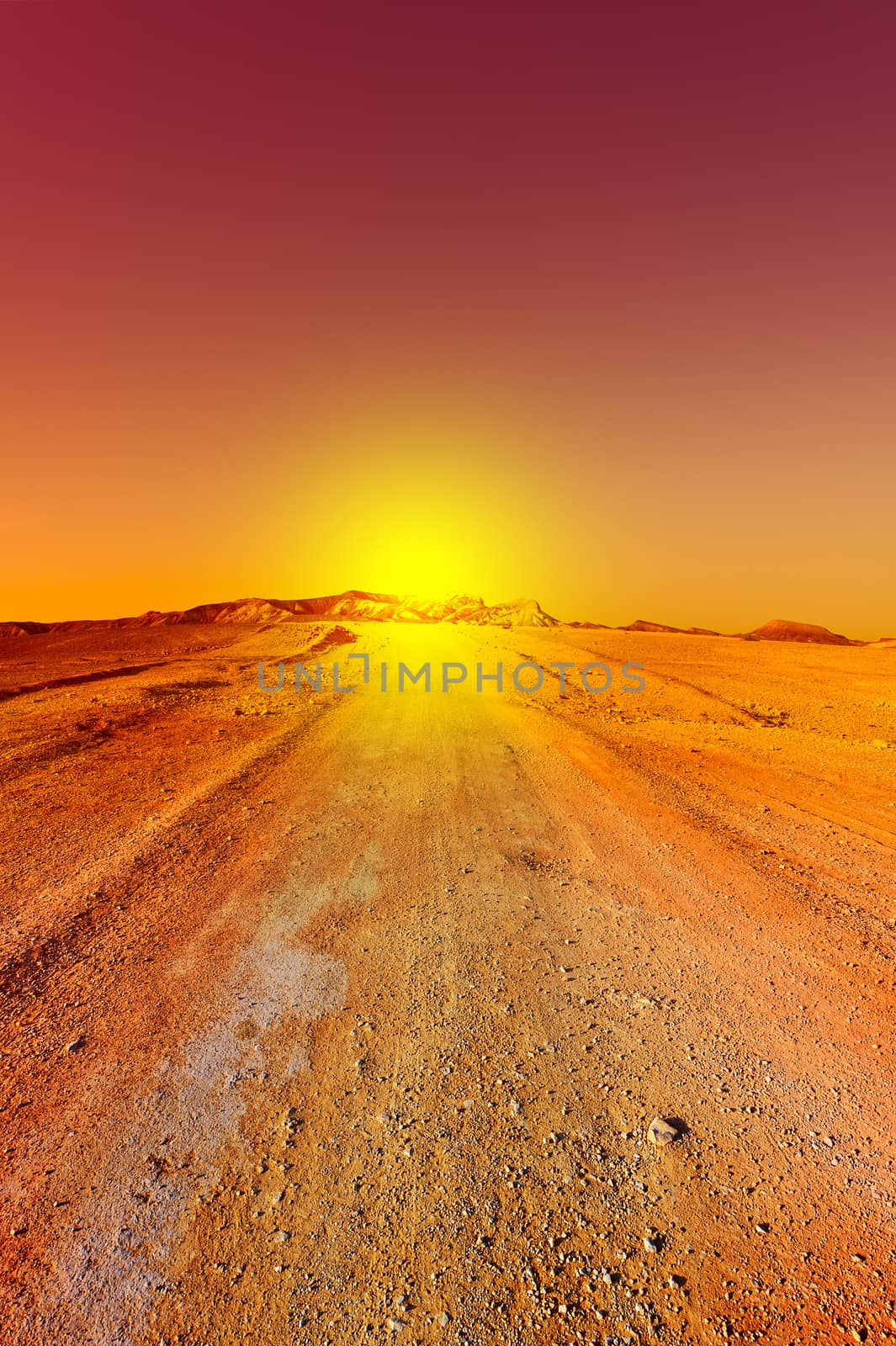 Sunset over the Stony Desert in Israel