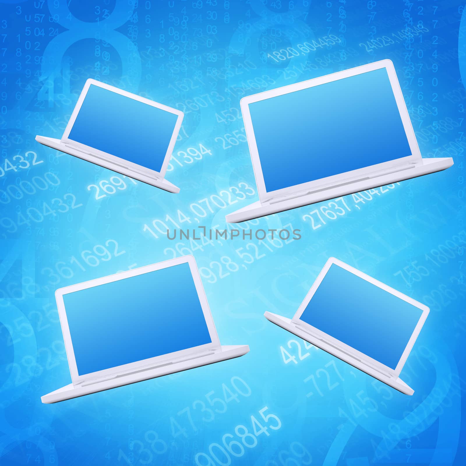 Four laptop on an abstract background by cherezoff