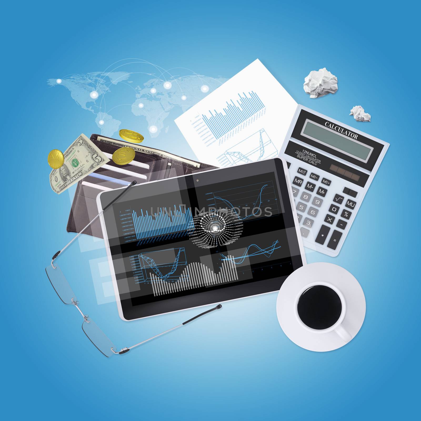 Tablet PC and office items by cherezoff