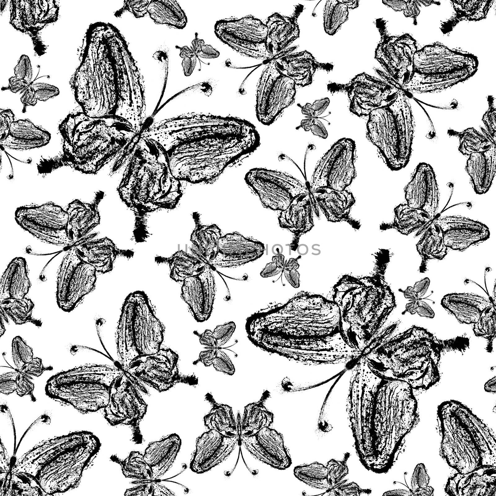 Abstract butterfly seamless pattern. Grunge splash draw paint