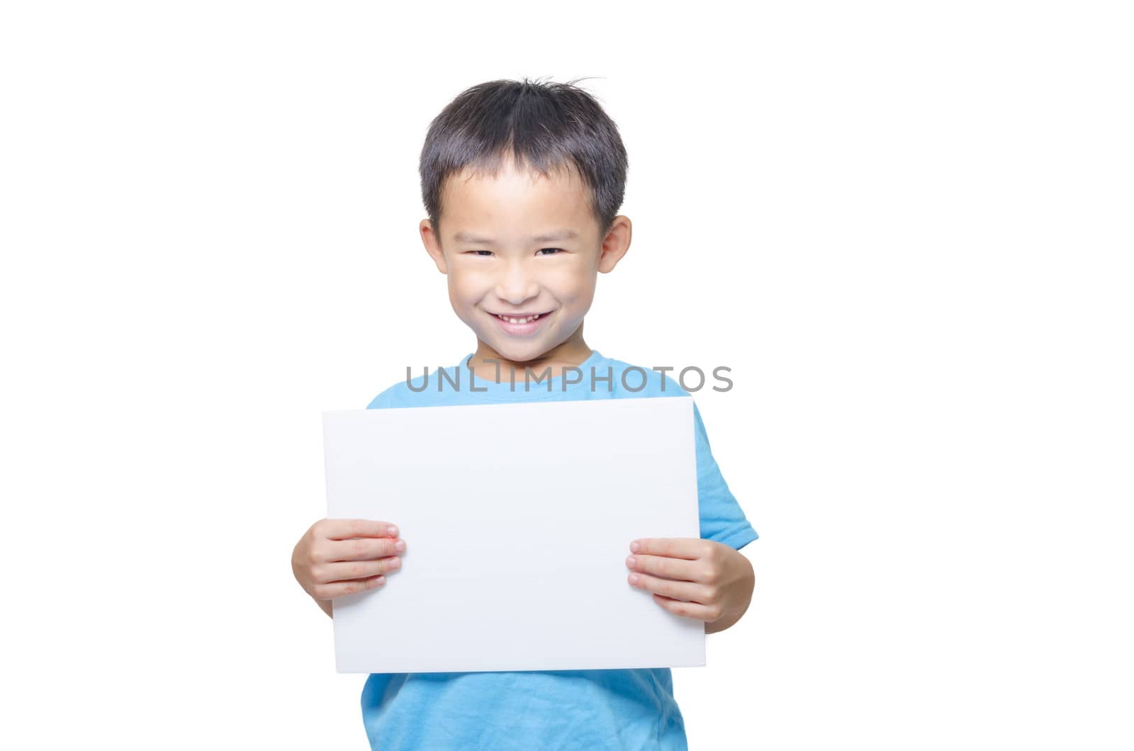Smart boy with blank sheet paper