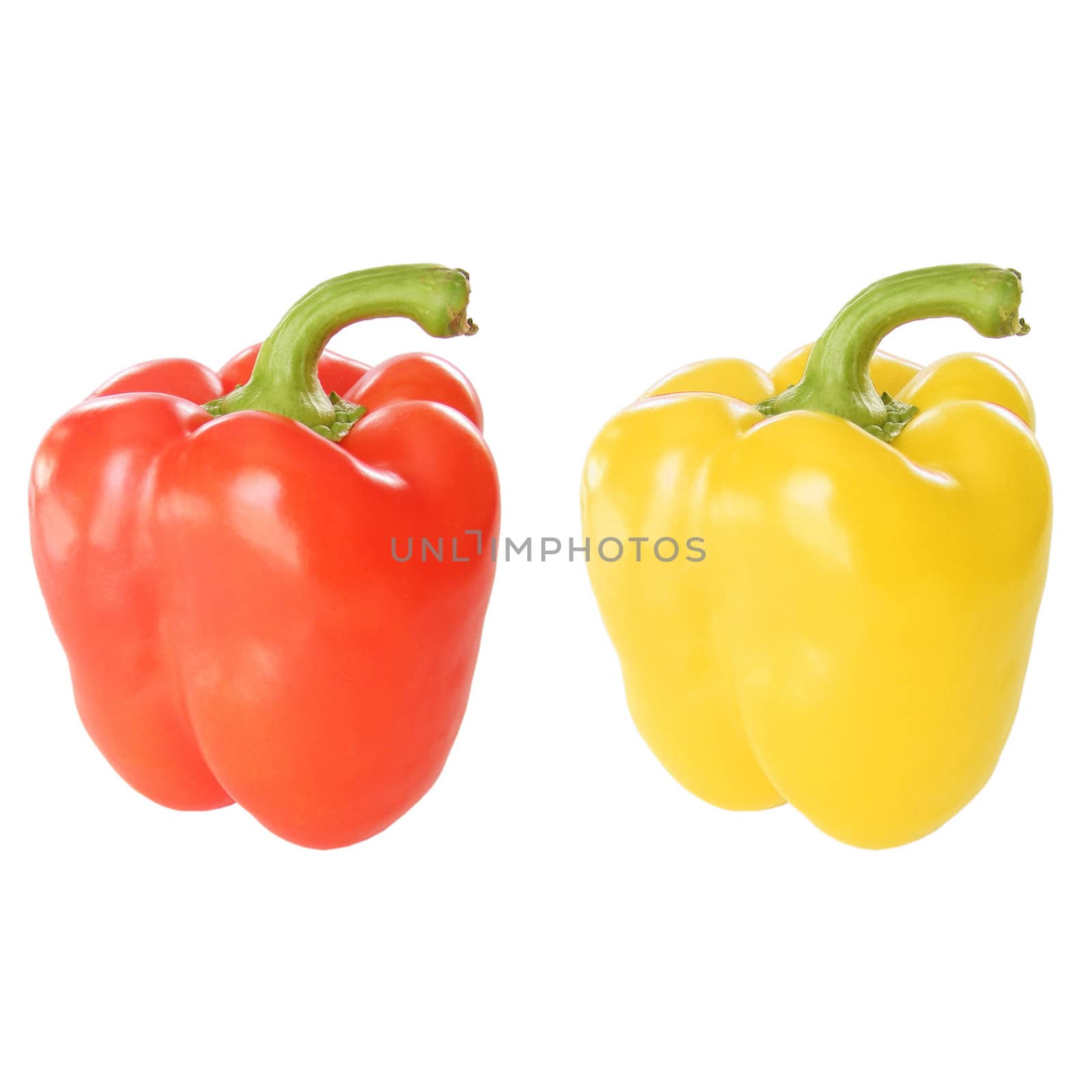 Red and yellow peppers isolated over white background