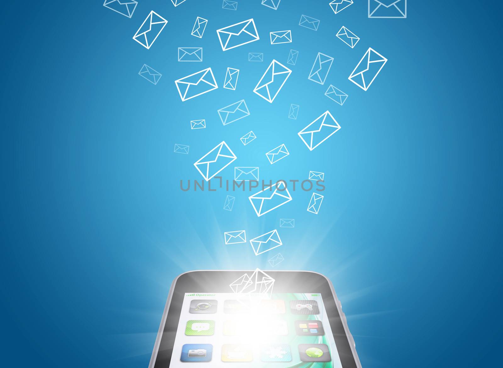 Emails fly out of smartphone screen by cherezoff