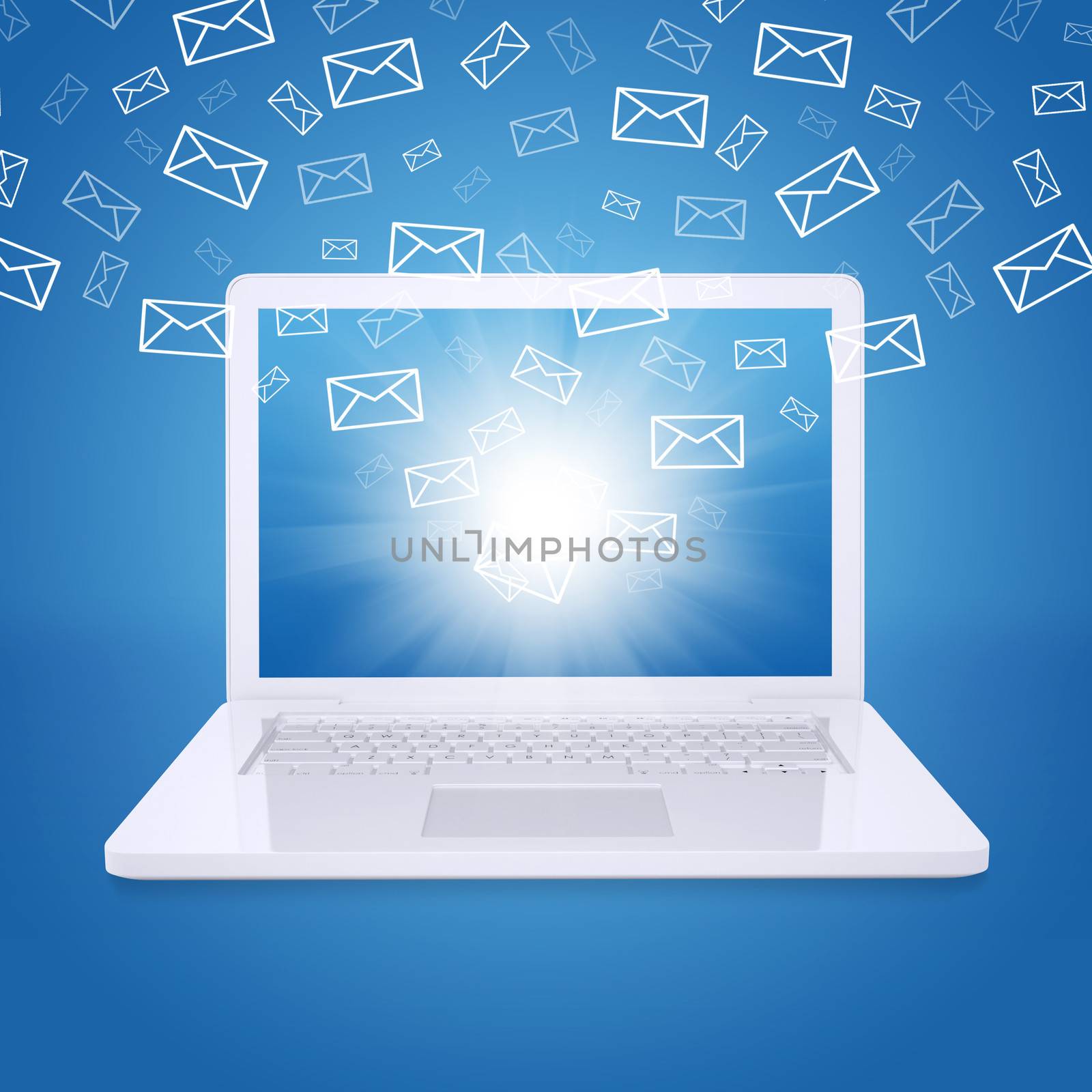 Emails fly out of laptop screen by cherezoff