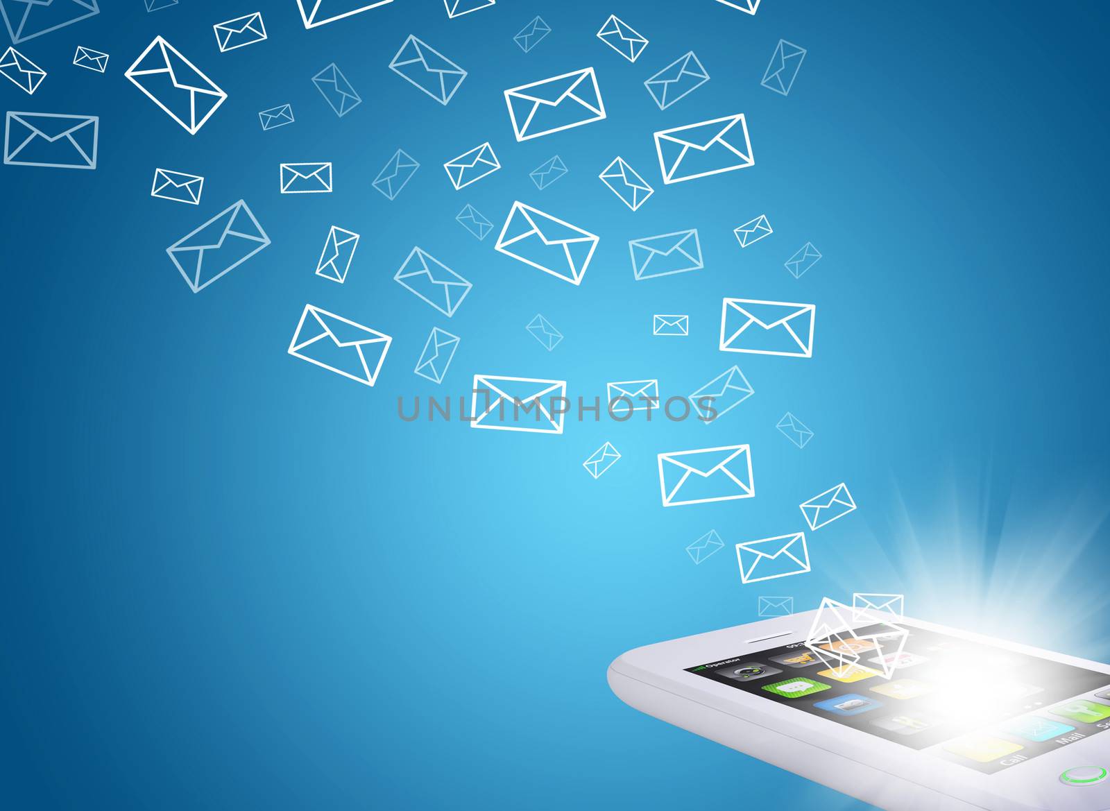 Emails fly out of smartphone screen by cherezoff